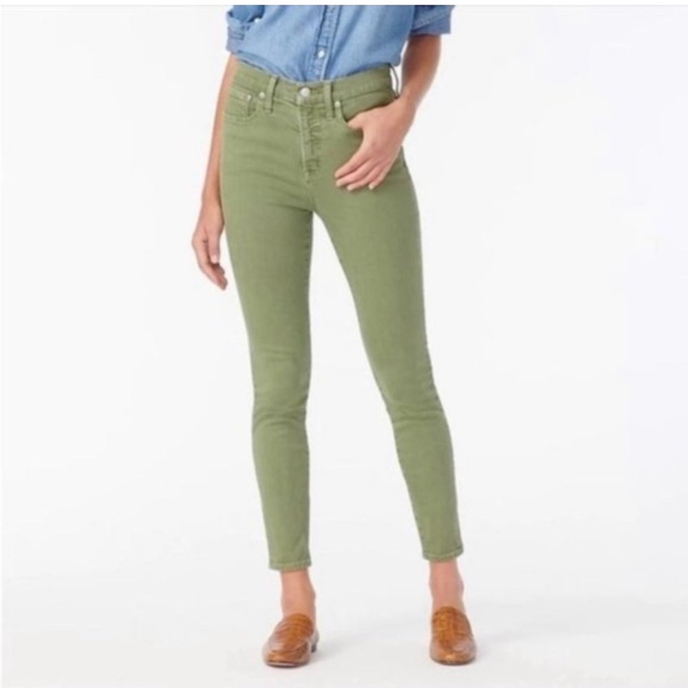 J Crew 10" Highest Rise Toothpick Jean Garment-Dyed Olive Size 30